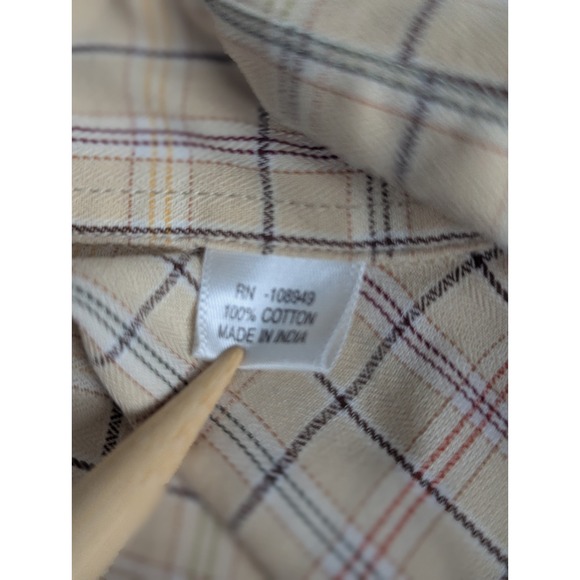 Alex Cannon Mens Button-Down Shirt Long Sleeve Beige, Blue RustPlaid 100% Cotton - Picture 4 of 7
